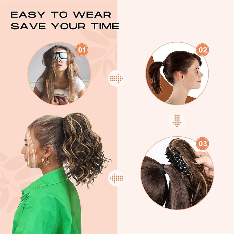 Short Claw Highlight Ponytail Extension Wavy Curly Thick Jaw Clip in Hair Extensions Ponytail Soft Natural Looking Synthetic Hairpiece for Women2