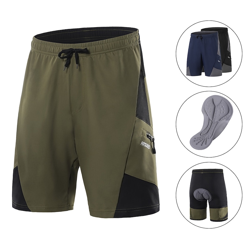 Arsuxeo Men's Cycling MTB Shorts Cycling Shorts Bike Shorts Bike Baggy Shorts MTB Shorts Form Fit Mountain Bike MTB Road Bike Cycling Sports 3D Pad Cycling Anatomic Design Front Zipper Black Army