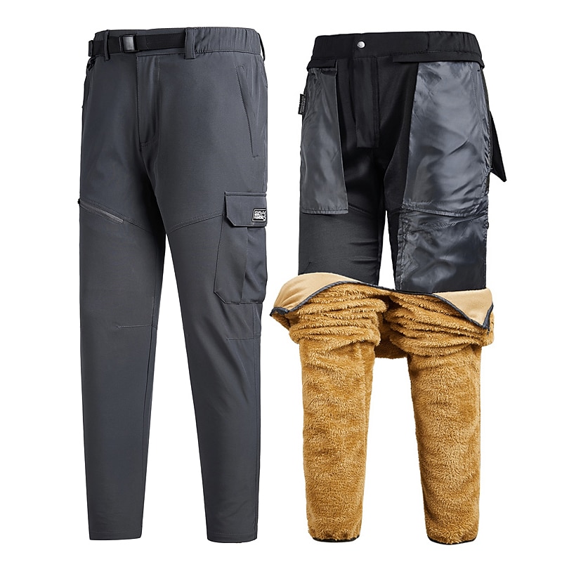Men's Waterproof Hiking Pants Fleece Lined Pants Softshell Pants Winter Outdoor Regular Fit Thermal Warm Fleece Lining Detachable Fleece Lightweight Pants / Trousers Bottoms Dark Grey Black / Orange2