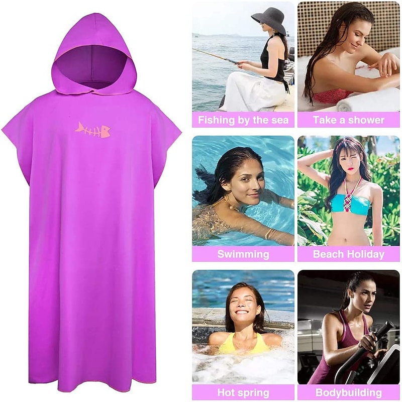 Changing Robe Hooded Poncho Towel Quick Dry Lightweight Changing Towel Extra Long in Microfibre Surf Poncho Universal Size for Men Women Adults, Suitable for Swimming Surfing and Beach2