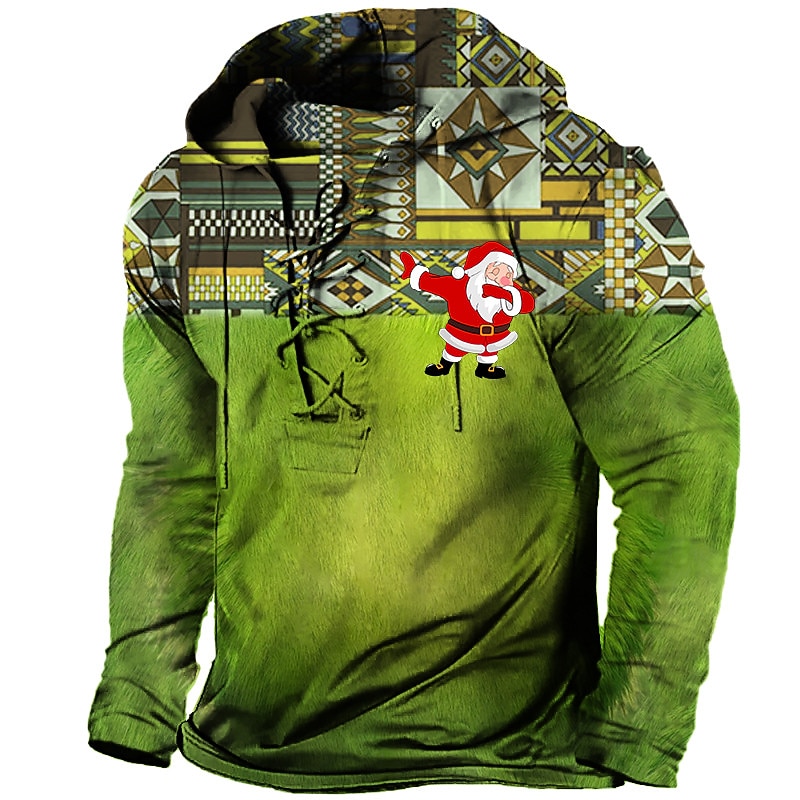 Christmas Men's Santa Claus 3D Hoodies Pullover Pullover Green Light Green Hooded Santa Claus Graphic Prints Ugly  Lace up Print Casual Daily Sports3