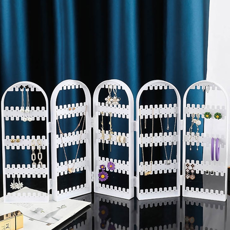Plastic Clear Earrings Studs Display Rack Folding Screen Earring Jewelry Display Stand Holder Storage Box Gift For Women2