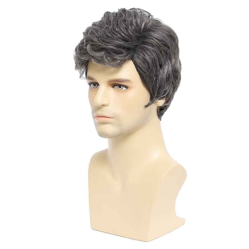 Men's Wigs Short Grey Wig Heat Resistant Synthetic Layered Natural Hair Cosplay Costume Halloween Wigs for Men Male Guy2