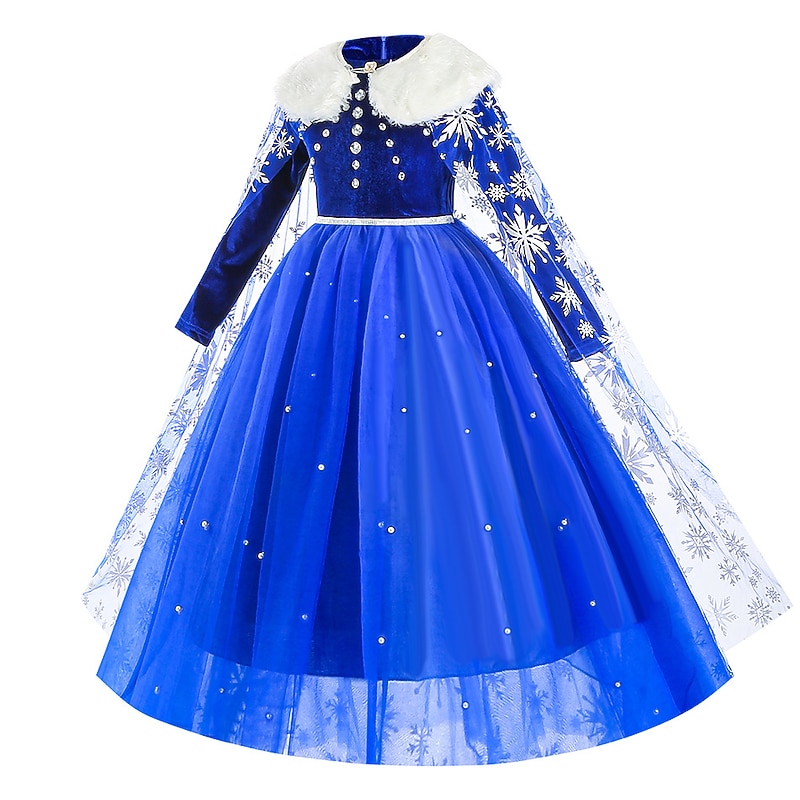 Frozen Fairytale Princess Elsa Flower Girl Dress Theme Party Costume Tulle Dresses Girls' Movie Cosplay Cosplay Halloween Blue Dress Halloween Carnival Masquerade Polyester World Book Day Costumes2