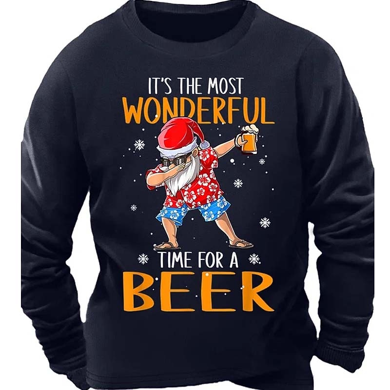 Men's Letter Snowflake Beer Sweatshirt Sweatshirt Long Sleeve Sweatshirt Crew Neck Christmas Casual Big and Tall Sports & Outdoor Daily Sports Print Fall & Winter3