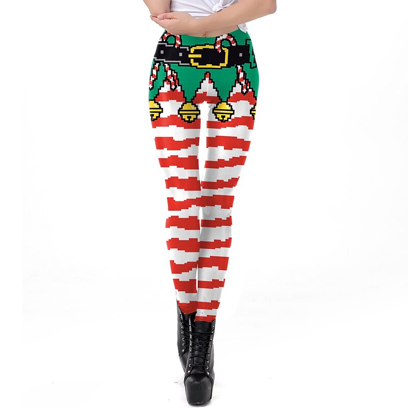 Santa Claus Elf Pants Leggings Women's Christmas Dailywear Adults Christmas Masquerade Christmas Eve Christmas Party Pants3