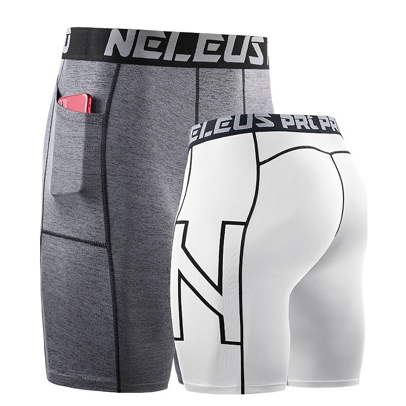 Men's Running Shorts Compression Shorts with Phone Pocket Base Layer Athletic Spandex Tummy Control Breathable Moisture Wicking Yoga Fitness Gym Workout Sportswear Activewear Black White Red2