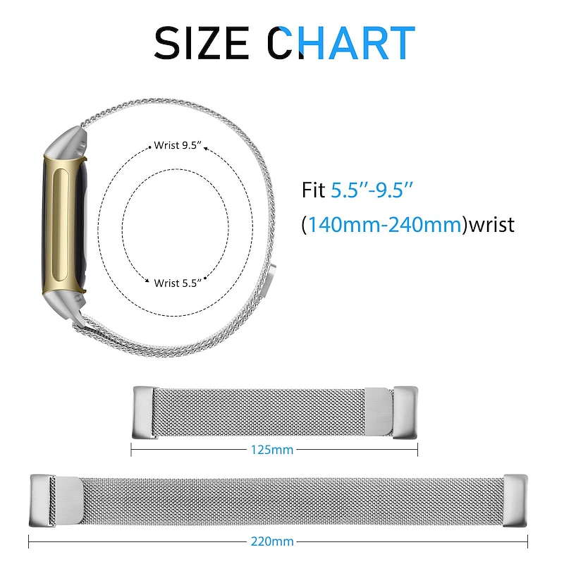 1 pcs Smart Watch Band for Fitbit Charge 5 Stainless Steel Smartwatch Strap Magnetic Adjustable Milanese Loop Charge 5 Replacement  Wristband3