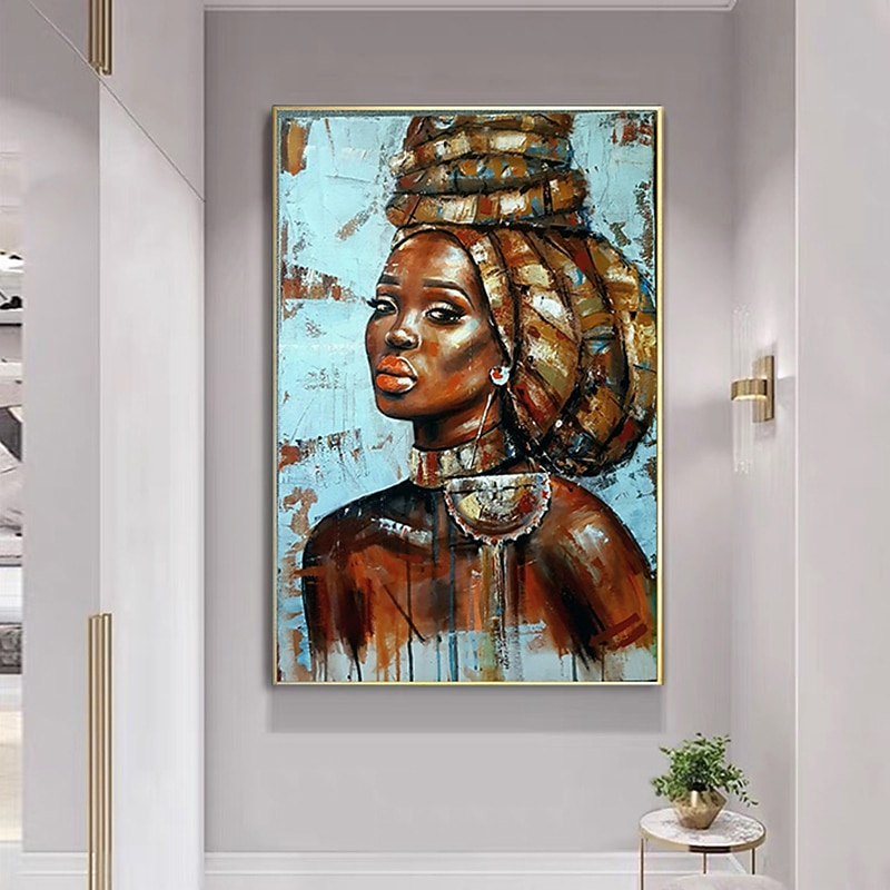Handmade Oil Painting Canvas Wall Art Decoration Portrait African Girl for Home Decor Rolled Frameless Unstretched Painting4