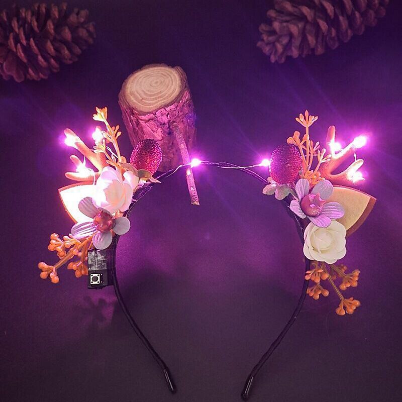 Christmas Headbands LED Light Up Reindeer Antlers Hair Hoops Flower Berries Hair Band Glowing Hair Accessories for Christmas Party Costume2