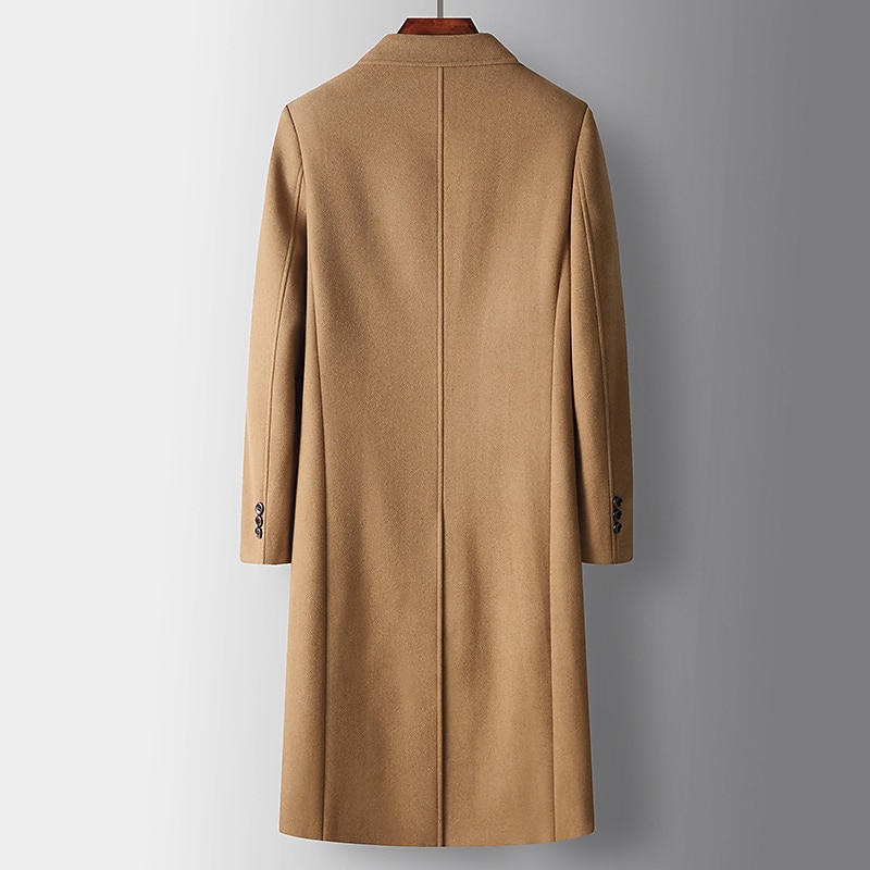 Men's Winter Coat Wool Coat Peacoat Daily Wear Vacation Fall Winter POLY Thermal Warm Outdoor Outerwear Clothing Apparel Fashion Warm Ups Solid Colored Pocket Turndown Double Breasted2