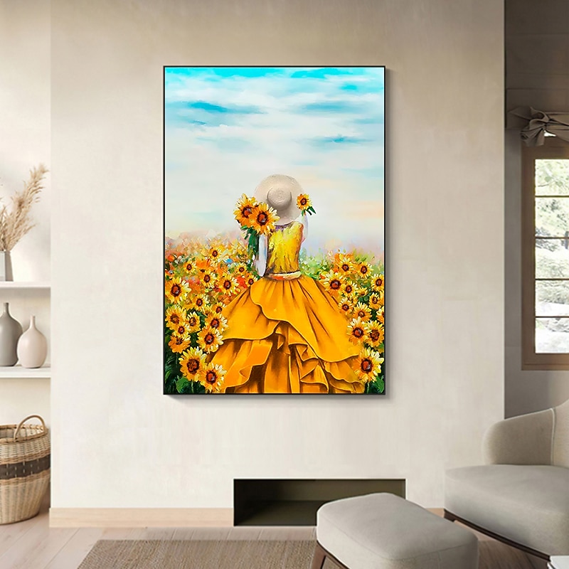 Oil Painting Handmade Hand Painted Wall Art Impression Sunflowers Canvas Painting Home Decoration Decor Stretched Frame Ready to Hang