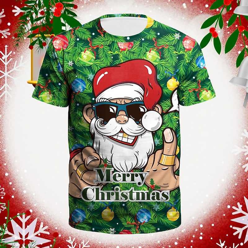 Christmas Men's Christmas Costume 3D T-shirts Tee Cartoon Graphic Prints Crew Neck White+Red Red+Army Green+White Green Black Pink 3D Print Outdoor Short Sleeve Print Clothing Apparel Sports Designer4