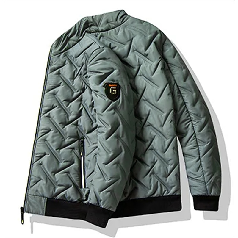 Men's Puffer Jacket Bomber Jacket Quilted Jacket Full Zip Casual Daily Wear Regular Casual Daily Trendy Windproof Warm Fall Winter Stripes and Plaid Black Light Green Royal Blue Gray Puffer Jacket3