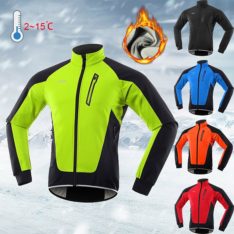 Arsuxeo Men's Cycling Jacket Windbreaker Fleece Jacket Thermal Warm Windproof Fleece Lining Breathable Bike Jacket Mountain Bike MTB Road Bike Cycling City Bike Cycling Green Black Blue Bike Wear