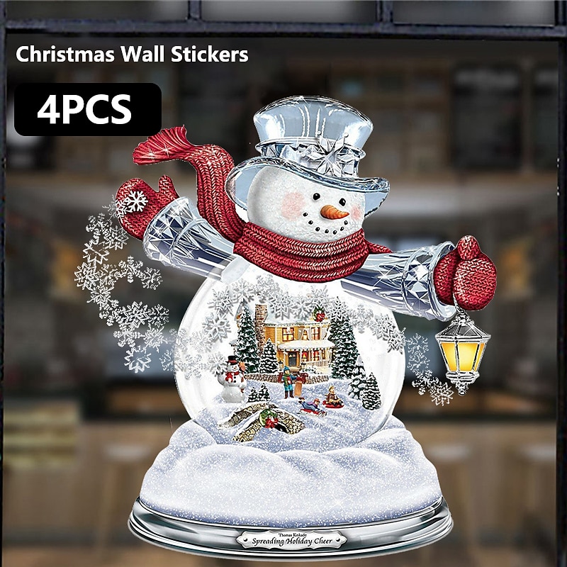 4 Pieces Christmas Window Wall Stickers Crystal Ornaments Paste Removable Christmas Tree Window Stickers Rotating Sculpture Train Decoration Santa Claus Christmas Decoration for Home Decor3