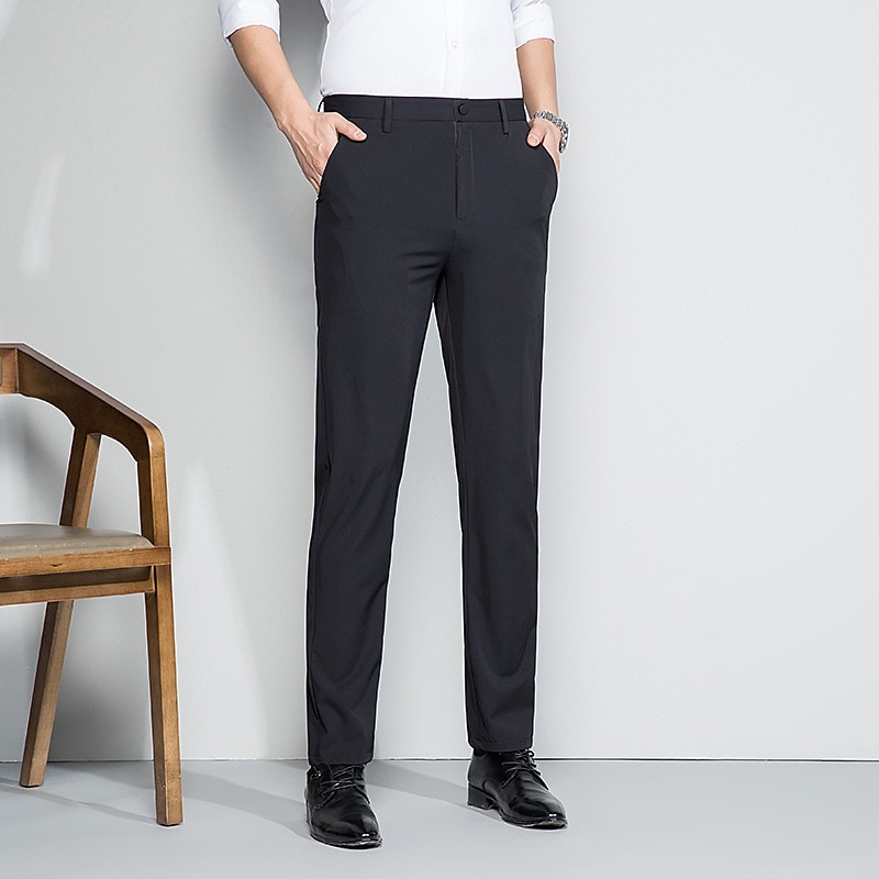 Men's Trousers Casual Pants Pocket Plain Stretch Wedding Daily Holiday Streetwear Stylish Black Navy Blue Micro-elastic2