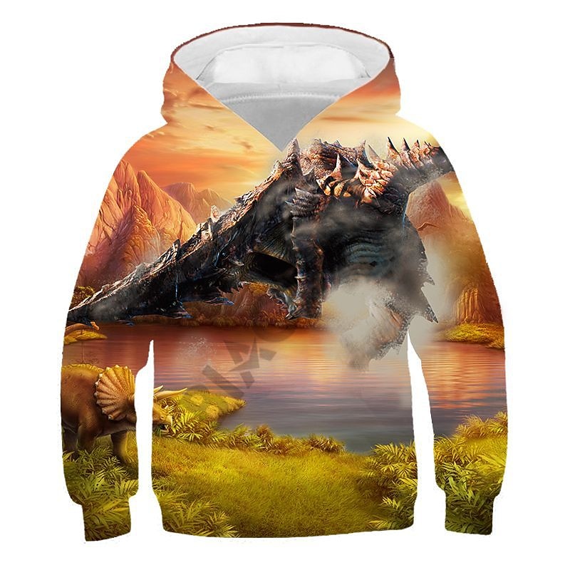Kids Boys Hoodie Dinosaur Long Sleeve Fall Winter Active Fashion Cotton Casual2