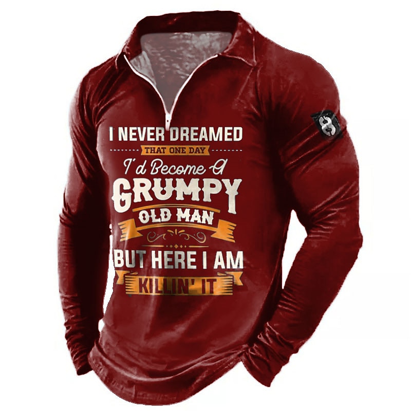 Men's Funny Zip Polo Shirts Golf Shirt Long Sleeve Polo Shirts Collared Shirts Vintage Casual Streetwear Festival Wear Party Outfits 3D Print Quarter Zip Polo Black Red Blue4