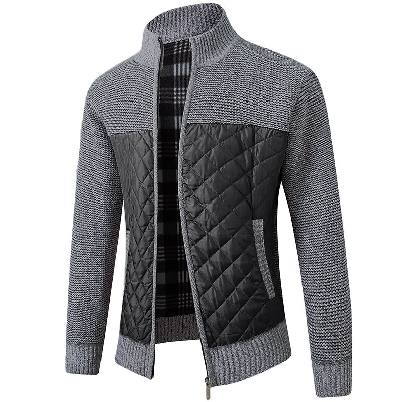 Men's Cardigan Sweater Zip Sweater Sweater Jacket Fleece Sweater Knit Zipper Color Block Stand Collar Stylish Modern Contemporary Casual Holiday Clothing Apparel Fall Winter Black Burgundy S M L2