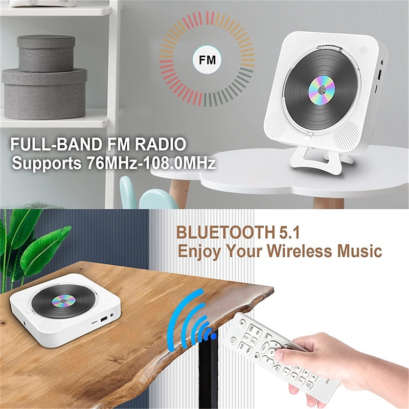 2023 New Upgrade Bluetooth CD Player with Dust Protection and LED Screen 3.5 mm AUX Socket with Remote Control Home Audio FM Radio USB MP3 Music Player2