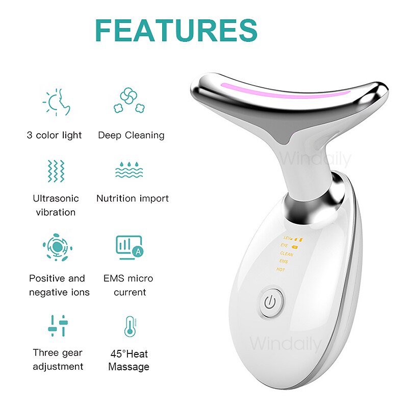 EMS Microcurrent Face Neck Beauty Device LED Photon Firming Rejuvenation Anti Wrinkle Thin Double Chin Skin Care Facial Massager 9