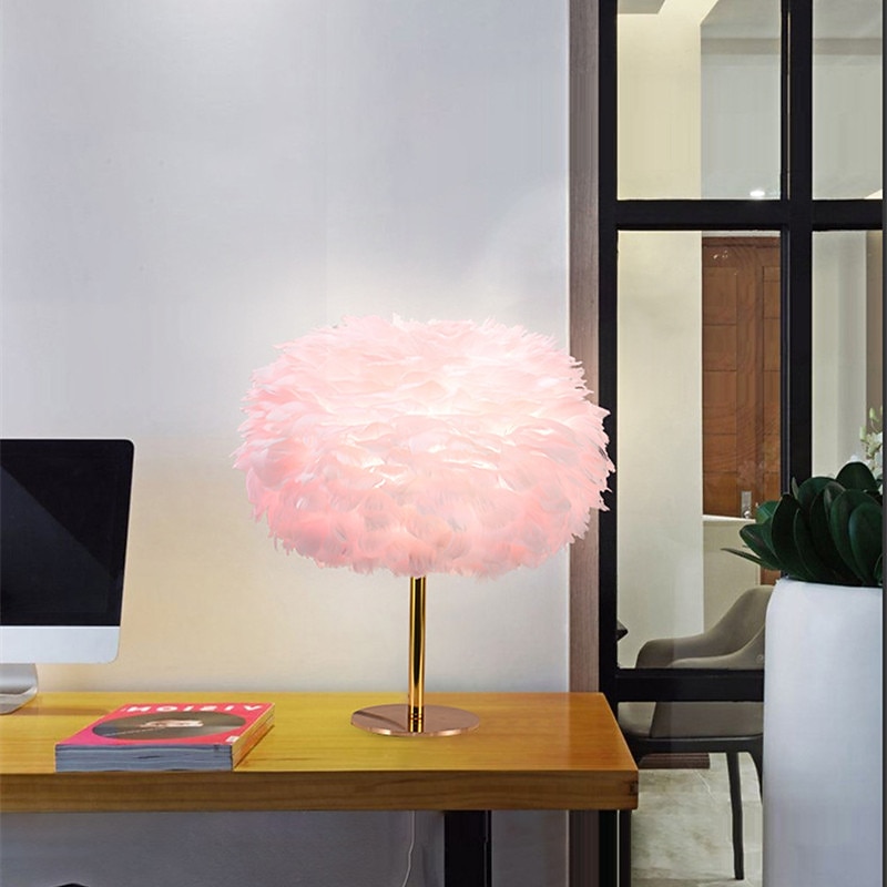 Feather Table Lamp Pink Bedside Table Light LED Decorative Lighting for Living Room Bedroom Bar Restaurant Wedding Home Decoration3