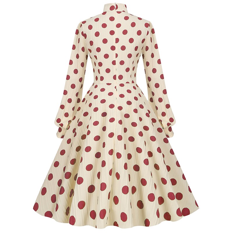 Polka Dots Retro Vintage 1950s Grease Outfits Vacation Dress Flare Dress Women's Costume Vintage Cosplay Daily Wear Long Sleeve Dress Carnival3