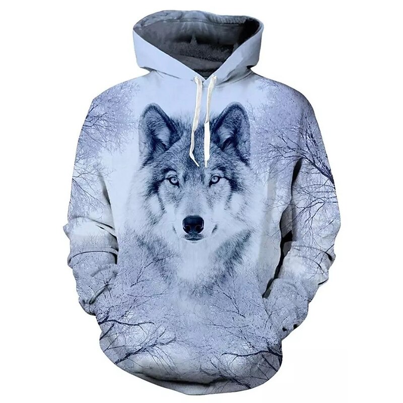 Men's Wolf Graphic Prints Hoodie Hoodies Sweatshirt Streetwear Designer Long Sleeve Hooded Daily Sports Black Blue Print Spring &  Fall Designer2