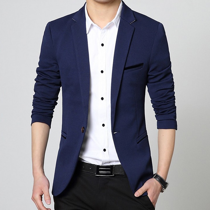 Men's Graduation Jacket Blazer Wedding Business Warm Breathable Pocket Classic Spring Fall Color Block Business Casual Turndown Thick Regular Regular Fit Light Blue Black Wine Navy Blue Khaki Jacket2