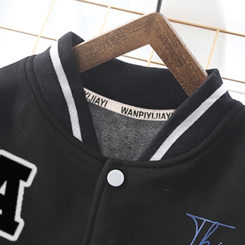 Kids Boys' Baseball Jackets Outerwear Cartoon Letter Long Sleeve Coat Outdoor Cotton Fashion Cool Black Fall Winter 7-13 Years4