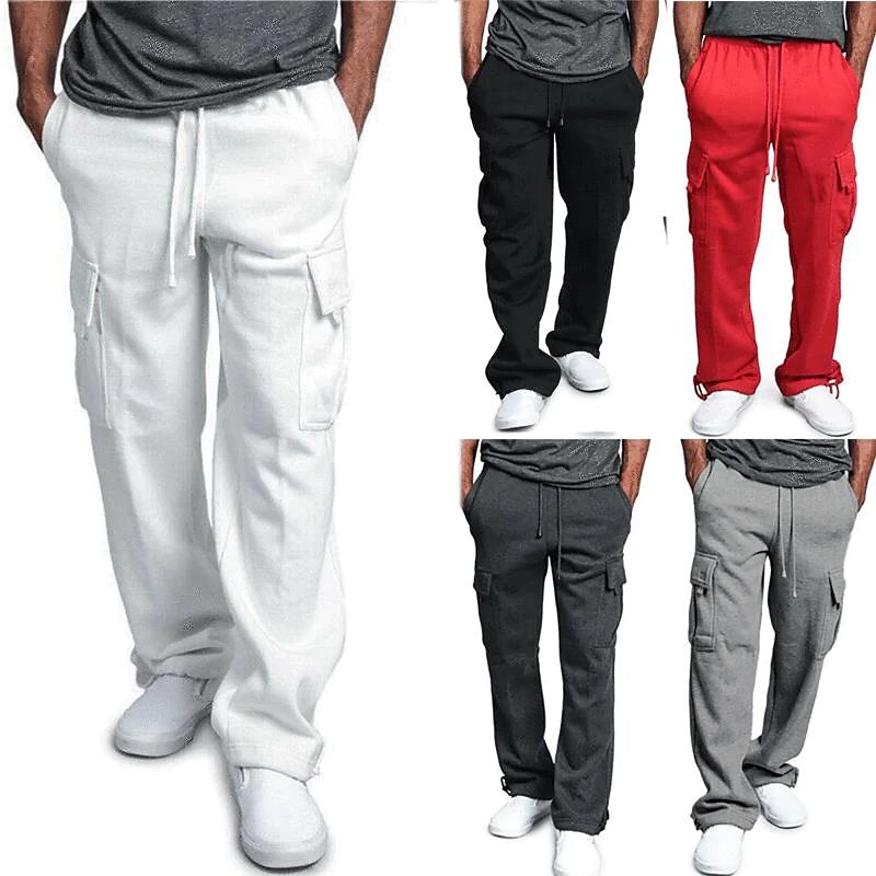 Men's Cargo Pants Sweatpants Joggers Trousers Cargo Sweatpants Wide Leg Solid Color Full Length Sports Outdoor Daily Classic Casual Loose Fit Black White