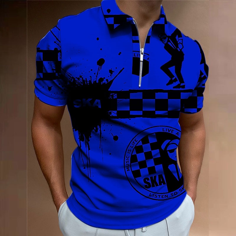 Music Festival Men's Music Zip Polo Shirts Golf Shirt Short Sleeve Polo Shirts Collared Shirts Casual Vacation Wear Festival Wear Party Outfits 3D Print Quarter Zip Polo White Red Navy Blue3