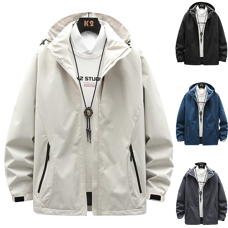 Men's Waterproof Hiking Jacket Rain Jacket Hiking Windbreaker Spring Outdoor Thermal Warm Waterproof Windproof Lightweight Outerwear Hoodie Raincoat Fishing Climbing Camping / Hiking / Caving Denim