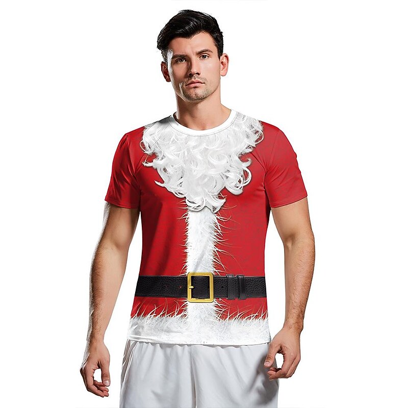Christmas Santa Claus Cosplay Costume T-shirt Pullover Pattern Graphic T-shirt For Couple's Men's Women's Adults' 3D Print Casual Daily3