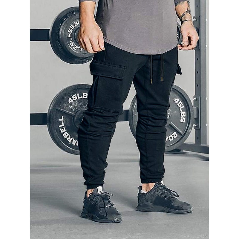 Men's Joggers Cargo Pants Drawstring Beam Foot Bottoms Outdoor Street Cotton Breathable Soft Fitness Gym Workout Performance Sportswear Activewear Solid Colored Dark Grey White Black / Stretchy