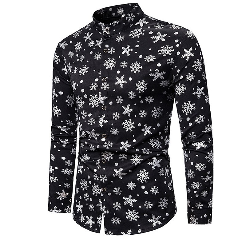 Christmas Men's Christmas Scene Printed Shirts Graphic Prints Snowflake Turndown Black Gold White 3D Print Street Long Sleeve Button-Down Print Clothing Apparel Fashion Designer Casual Soft4