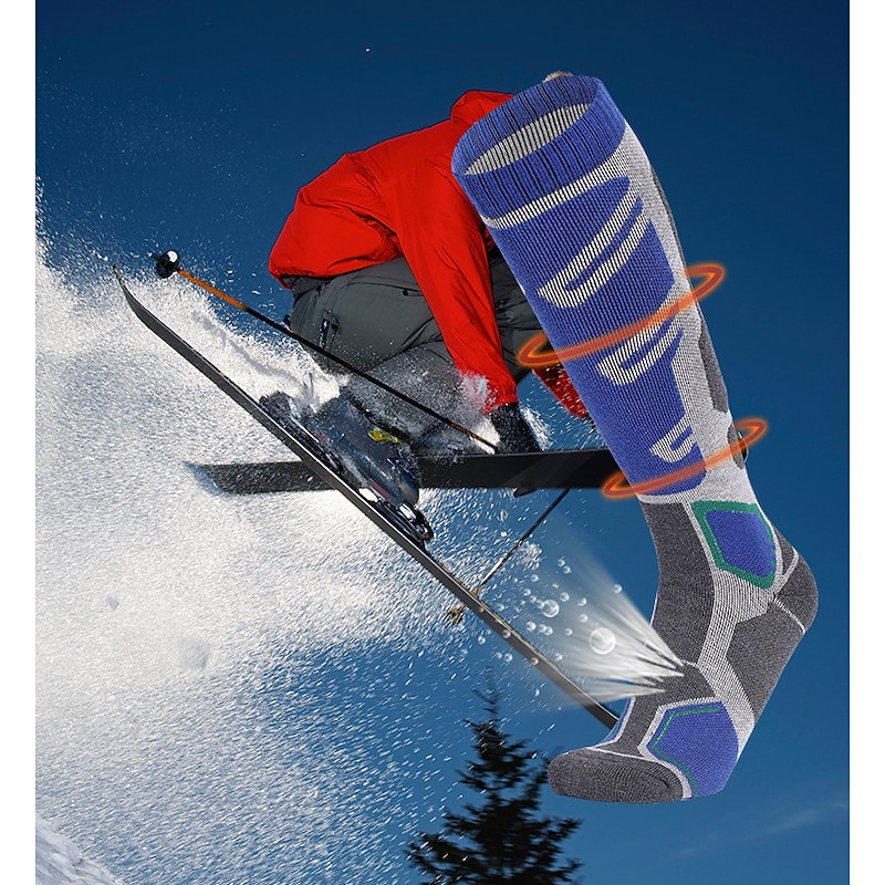 Men's Hiking Socks Ski Socks Sports Socks Sports Socks Thermal Warm Windproof Breathable Soft Winter Outdoor Dark blue gray Color blue gray green grey for Hunting Ski / Snowboard Fishing3