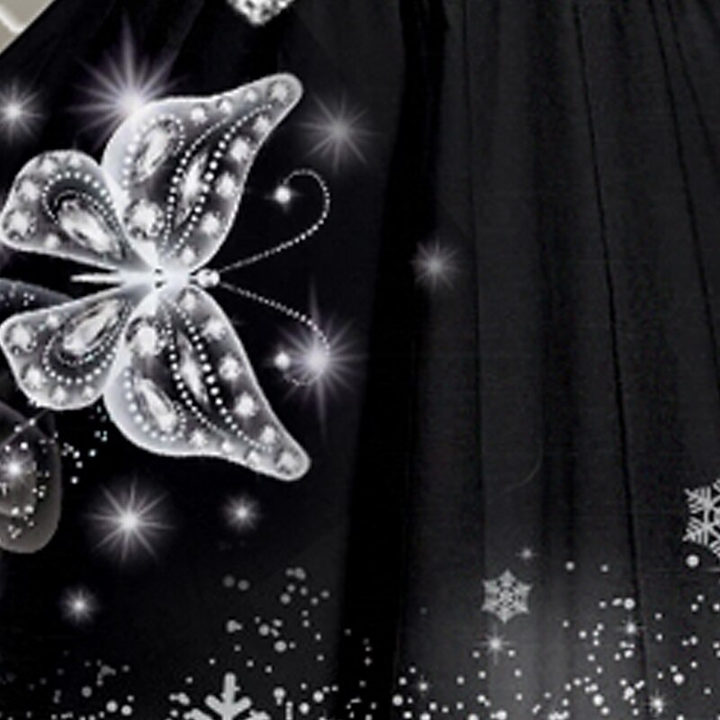 Kids Girls' Dress Snowflake Dress Animal Butterfly Long Sleeve Casual Fur Trim Crewneck Adorable Daily Polyester Above Knee Casual Dress Swing Dress A Line Dress Fall Winter 3-10 Years Black3