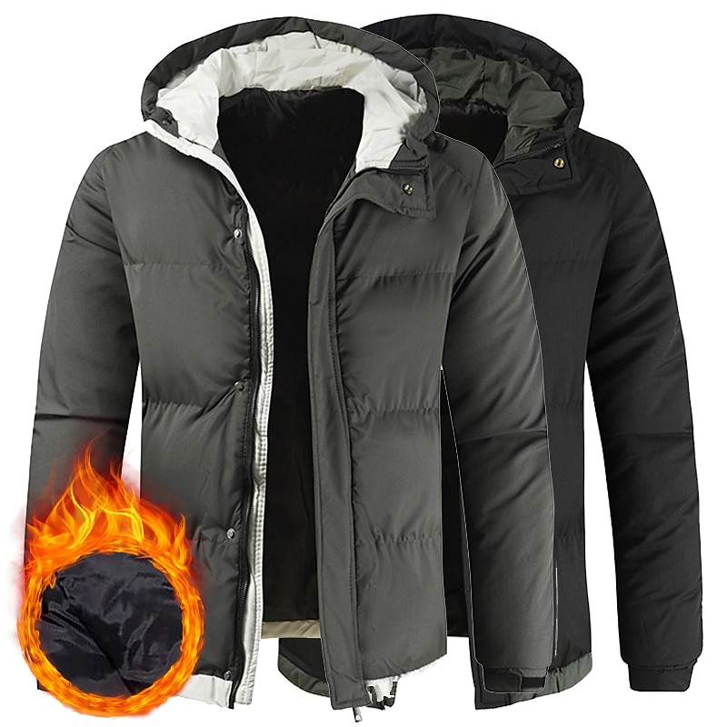 Men's Parka Warm Work Daily Wear Pure Color Outerwear Clothing Apparel Casual Casual Daily Green Black White2