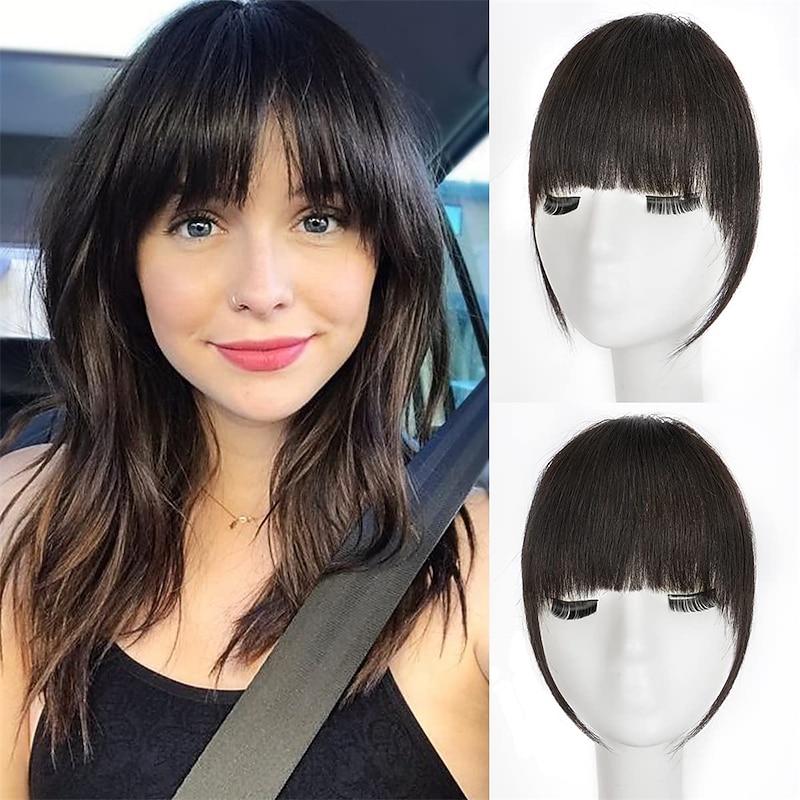 Bangs Hair Clip in Bangs for Women 100% Human Hair Wispy Bangs Fringe with Temples Hairpieces Clip on Air Bangs Flat Neat Bangs Hair Extension for Daily Wear