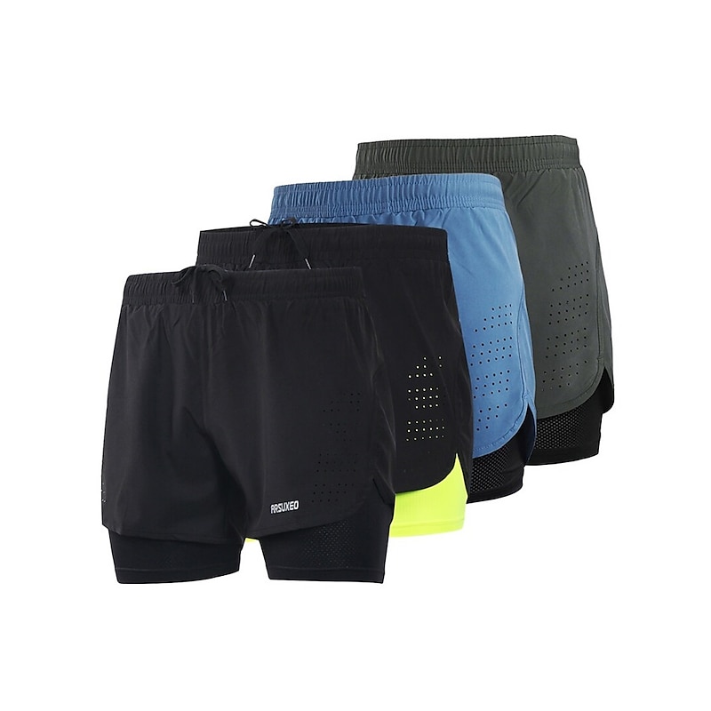 Arsuxeo Men's Running Shorts Gym Shorts Yoga Shorts Drawstring 2 in 1 Split Zipper Pocket Base Layer Outdoor Athletic Summer Spandex Quick Dry Lightweight Reflective Strips Yoga Gym Workout Marathon2