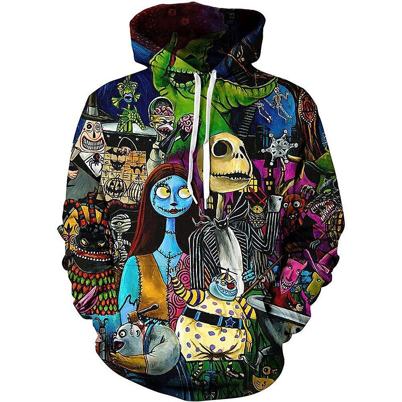 Jack Skellington Hoodie Cartoon Manga Anime 3D Front Pocket Graphic Kangaroo Pocket For Couple's Men's Women's Adults' 3D Print Casual Daily3