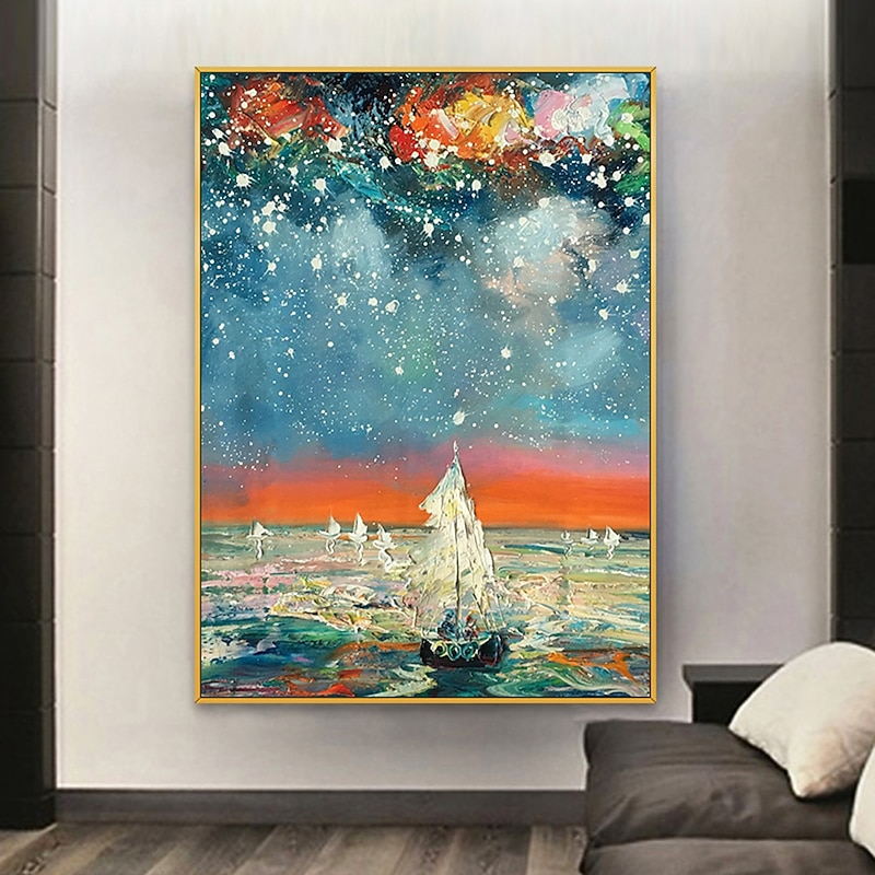 Mintura Handmade Stars Landscape Oil Paintings On Canvas Wall Art Decoration Modern Abstract Picture For Home Decor Rolled Frameless Unstretched Painting 7