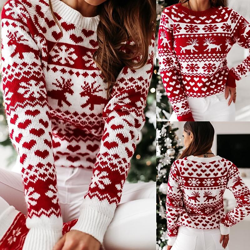 Reindeer snowflake Ugly Christmas Sweater Jumper Women's Christmas Adults Adults' Christmas Christmas Eve Christmas Party Top