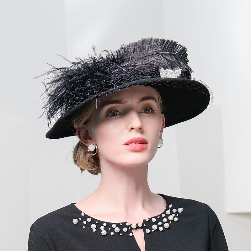 Elegant Vintage Inspired 100% Wool / Feathers Hats with Feather 1PC Special Occasion / Party / Evening Headpiece2