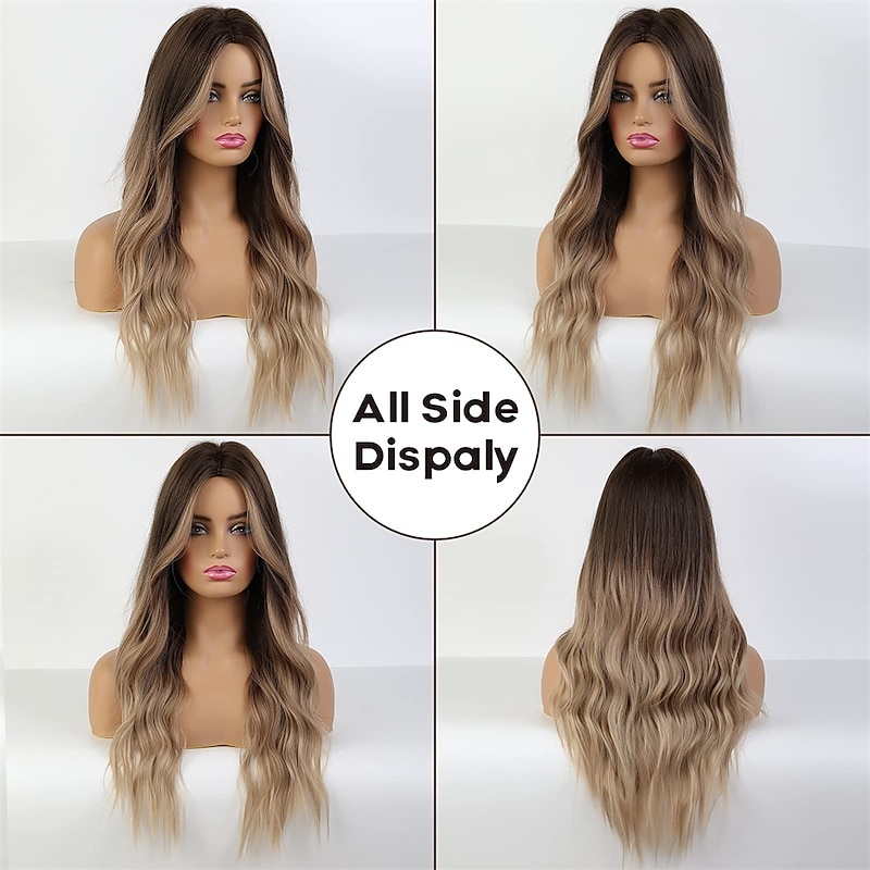 Long Wavy Light Auburn Brown Wigs for Women Middle Parting Women's Wigs 24 Inch Wigs for Women Natural Looking Synthetic Wigspelucas de cabello natural2