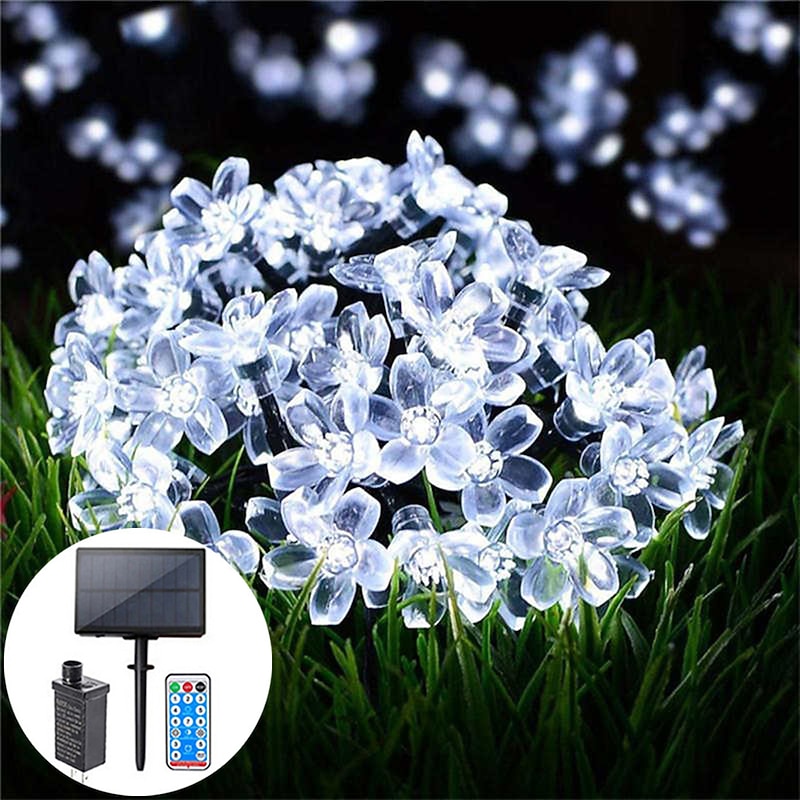 Flower String Lights Outdoor Christmas Decorations Solar and Plug-in 10M to 50M Dual Purpose String Lights Outdoor Waterproof  Cherry Blossoms String Lights  Flowers Creative String Lights Holiday Lights Outdoor Party Holiday Solar EU  Sola US  1set4