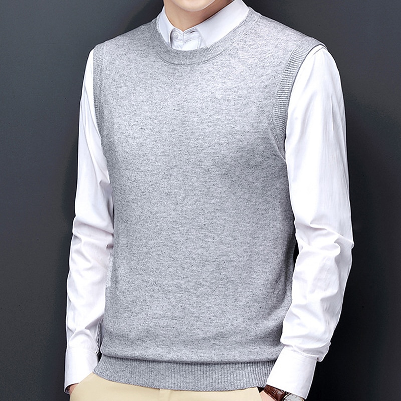 Men's Sweater Vest Dress Sweater Wool Sweater Pullover Sweater Jumper Ribbed Knit Knitted Solid Color Crew Neck Keep Warm Modern Contemporary Work Daily Wear Clothing Apparel Sleeveless Spring &  Fall4