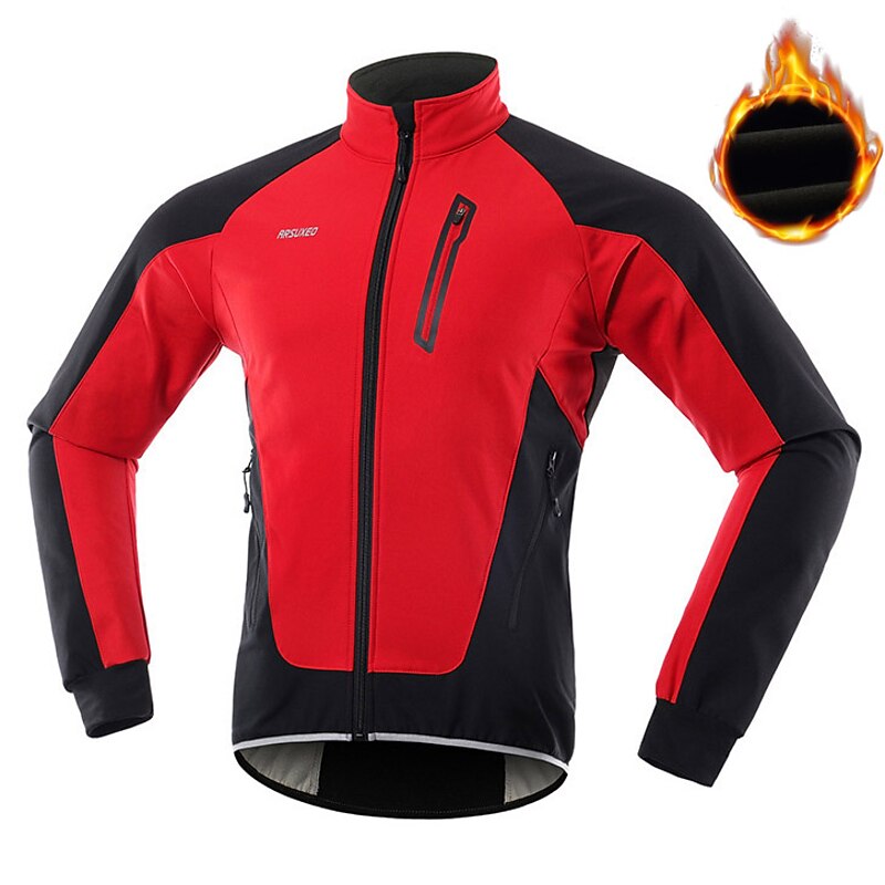 Arsuxeo Men's Cycling Jacket Fleece Jacket Winter Thermal Warm Windproof Fleece Lining Breathable Bike Jacket Windbreaker Mountain Bike MTB Road Bike Cycling City Bike Cycling Black Green Orange Bike4